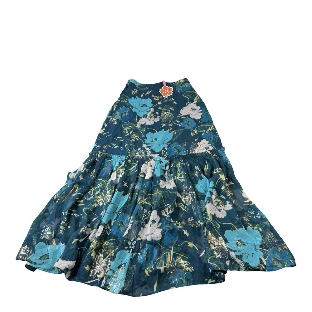 Figue Blue Gold Floral Silk Lurex Maxi Skirt Womens Size 4 NWT JSBFP-4